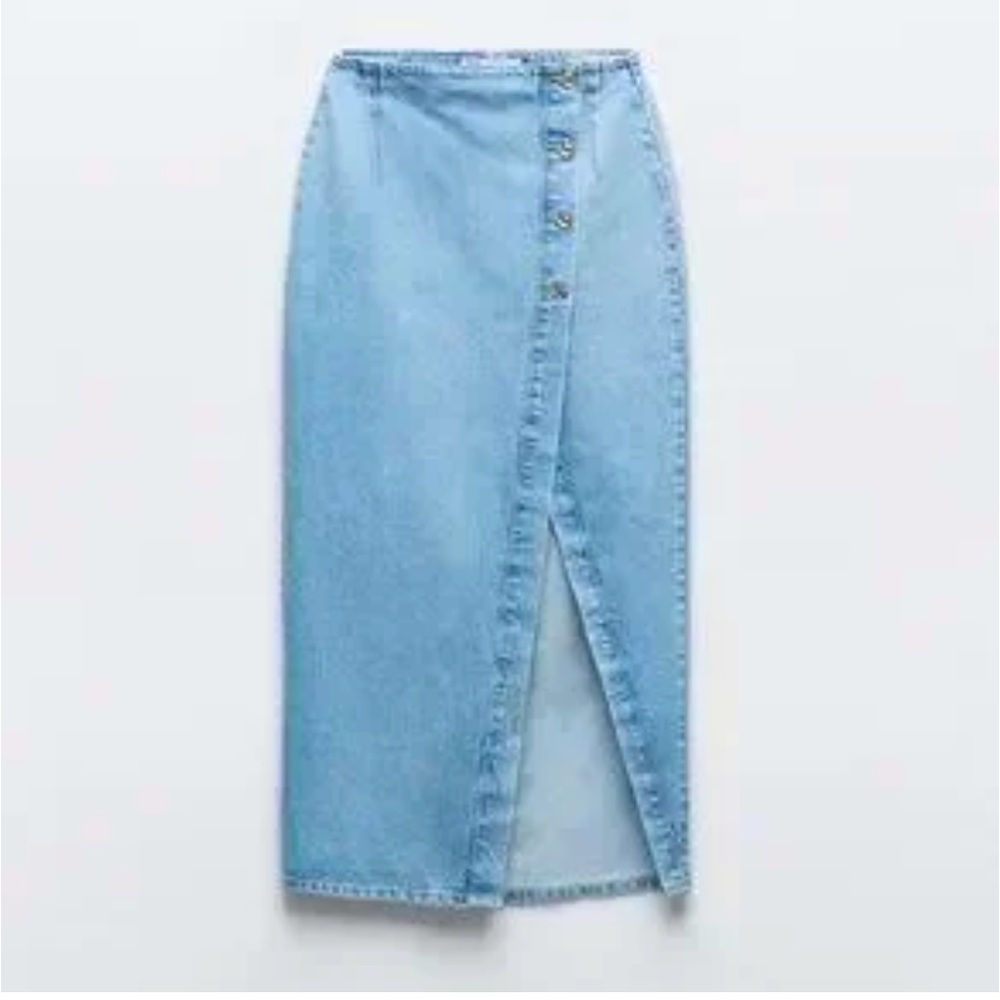 Zara Crossover Denim Midi Skirt - Picture 4 of 13